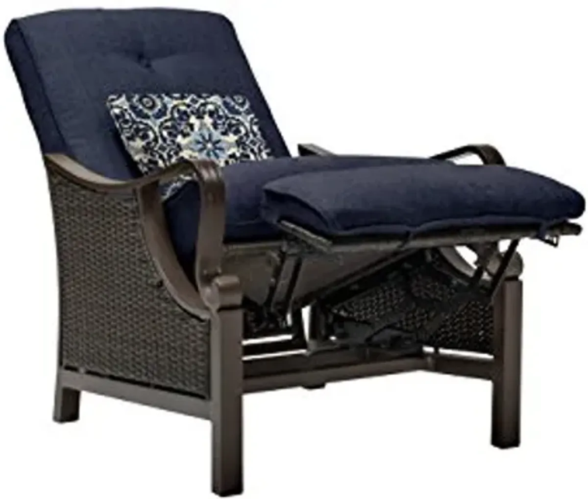 Hanover Ventura Brown Wicker Outdoor Recliner Chair with Cushions and Accent Pillow, Luxury All-Weather Outdoor Patio Recliner Chair with Rust Resistant Steel Frames for Deck, Backyard, Pool Side