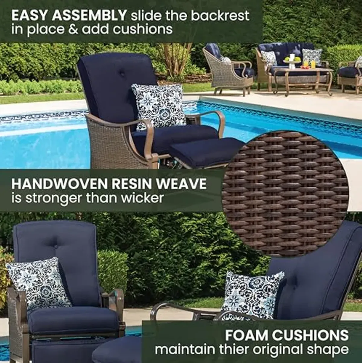 Hanover Ventura Brown Wicker Outdoor Recliner Chair with Cushions and Accent Pillow, Luxury All-Weather Outdoor Patio Recliner Chair with Rust Resistant Steel Frames for Deck, Backyard, Pool Side