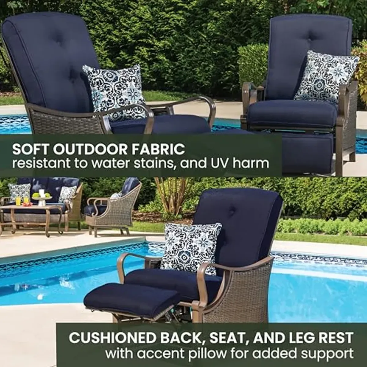 Hanover Ventura Brown Wicker Outdoor Recliner Chair with Cushions and Accent Pillow, Luxury All-Weather Outdoor Patio Recliner Chair with Rust Resistant Steel Frames for Deck, Backyard, Pool Side