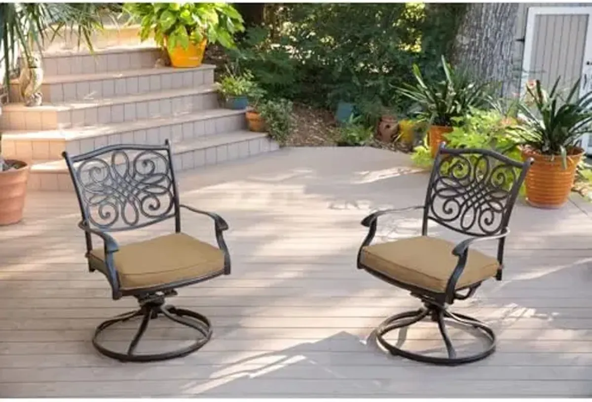 Hanover Traditions 9-Piece Patio Dining Set with Swivel Rocker Chairs with Natural Oat Cushions and Large 60" Square Table, Outdoor Dining Set for 8, All-Weather Rust-Resistant Outdoor Furniture