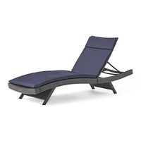 Christopher Knight Home Lakeport Outdoor Wicker Adjustable Chaise Lounge, Brown / Navy