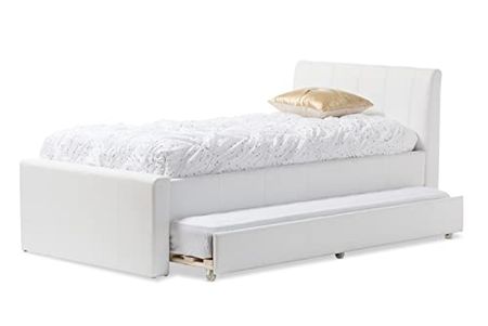 Baxton Studio Cosmo Modern and Contemporary Black Faux Leather Trundle Bed, Twin, White