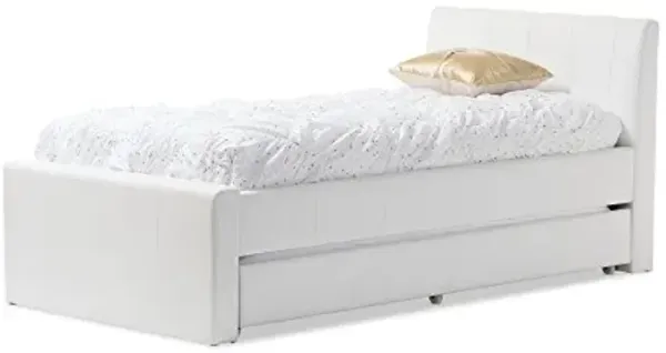 Baxton Studio Cosmo Modern and Contemporary Black Faux Leather Trundle Bed, Twin, White