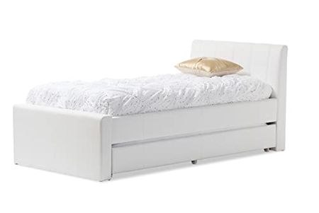 Baxton Studio Cosmo Modern and Contemporary Black Faux Leather Trundle Bed, Twin, White