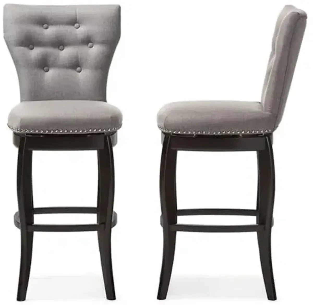 Baxton Studio Leonice Grey Fabric Upholstered Button-Tufted Swivel Barstool (Set of 2), 29", Gray