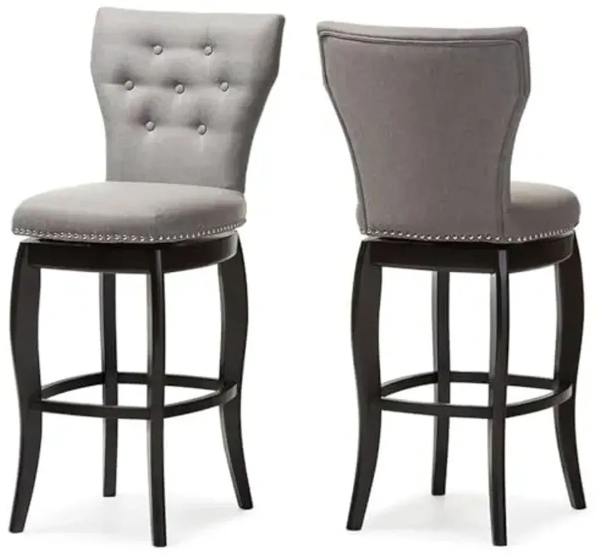 Baxton Studio Leonice Grey Fabric Upholstered Button-Tufted Swivel Barstool (Set of 2), 29", Gray