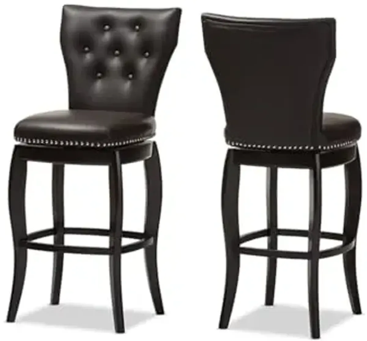 Baxton Studio Leonice Faux Leather Upholstered Button-Tufted Swivel Barstool, 29", White