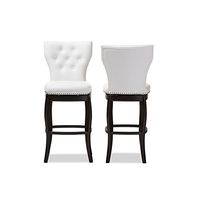 Baxton Studio Leonice Faux Leather Upholstered Button-Tufted Swivel Barstool, 29", White