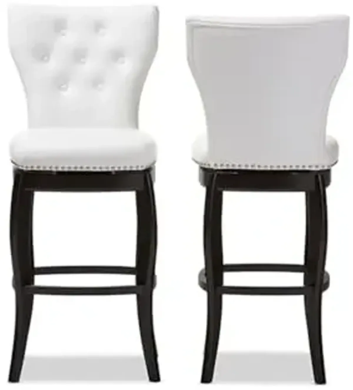 Baxton Studio Leonice Faux Leather Upholstered Button-Tufted Swivel Barstool, 29", White