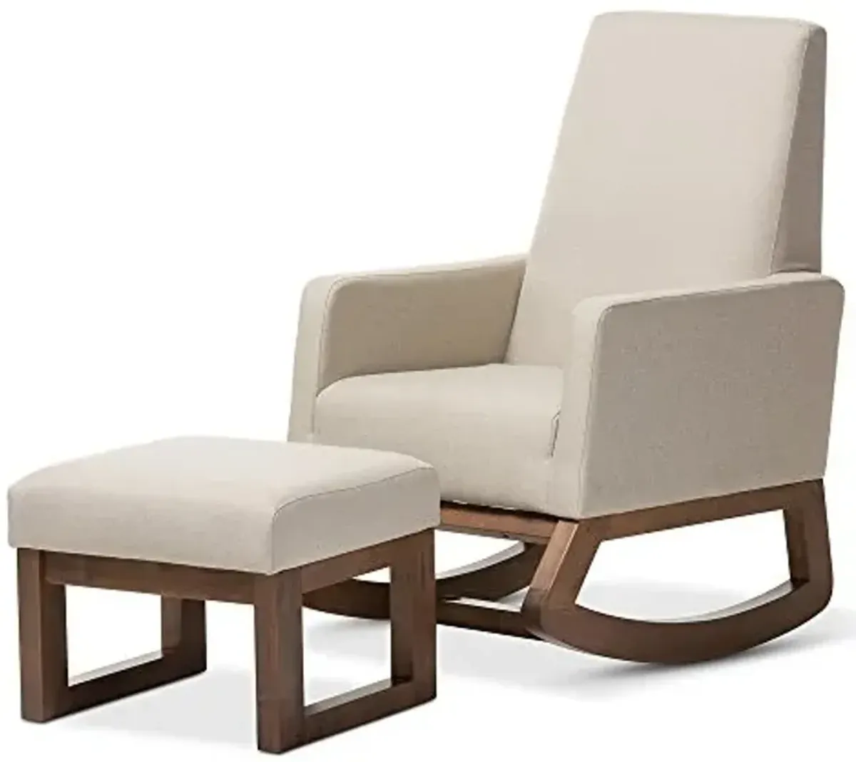 Baxton Studio Yashiya Rocking-Chairs, Ottoman Set, Light Beige