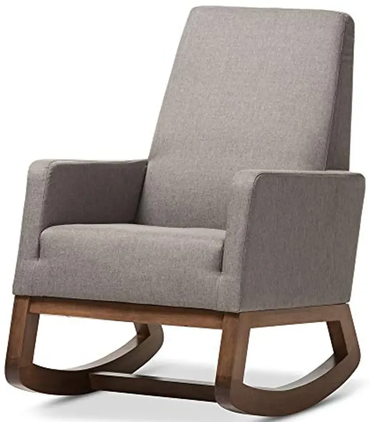 Baxton Studio Yashiya Mid Century Retro Modern Fabric Upholstered Rocking Chair, Wood, Grey