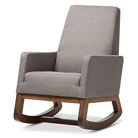 Baxton Studio Yashiya Mid Century Retro Modern Fabric Upholstered Rocking Chair, Wood, Grey