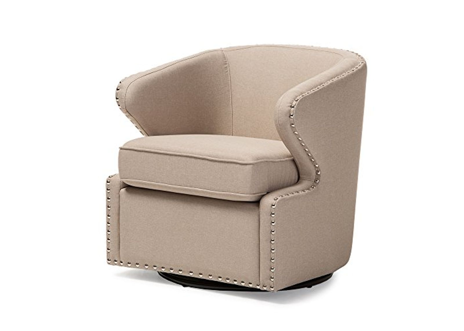 Baxton Studio Finley Mid Century Modern Fabric Upholstered Swivel Armchair, Beige