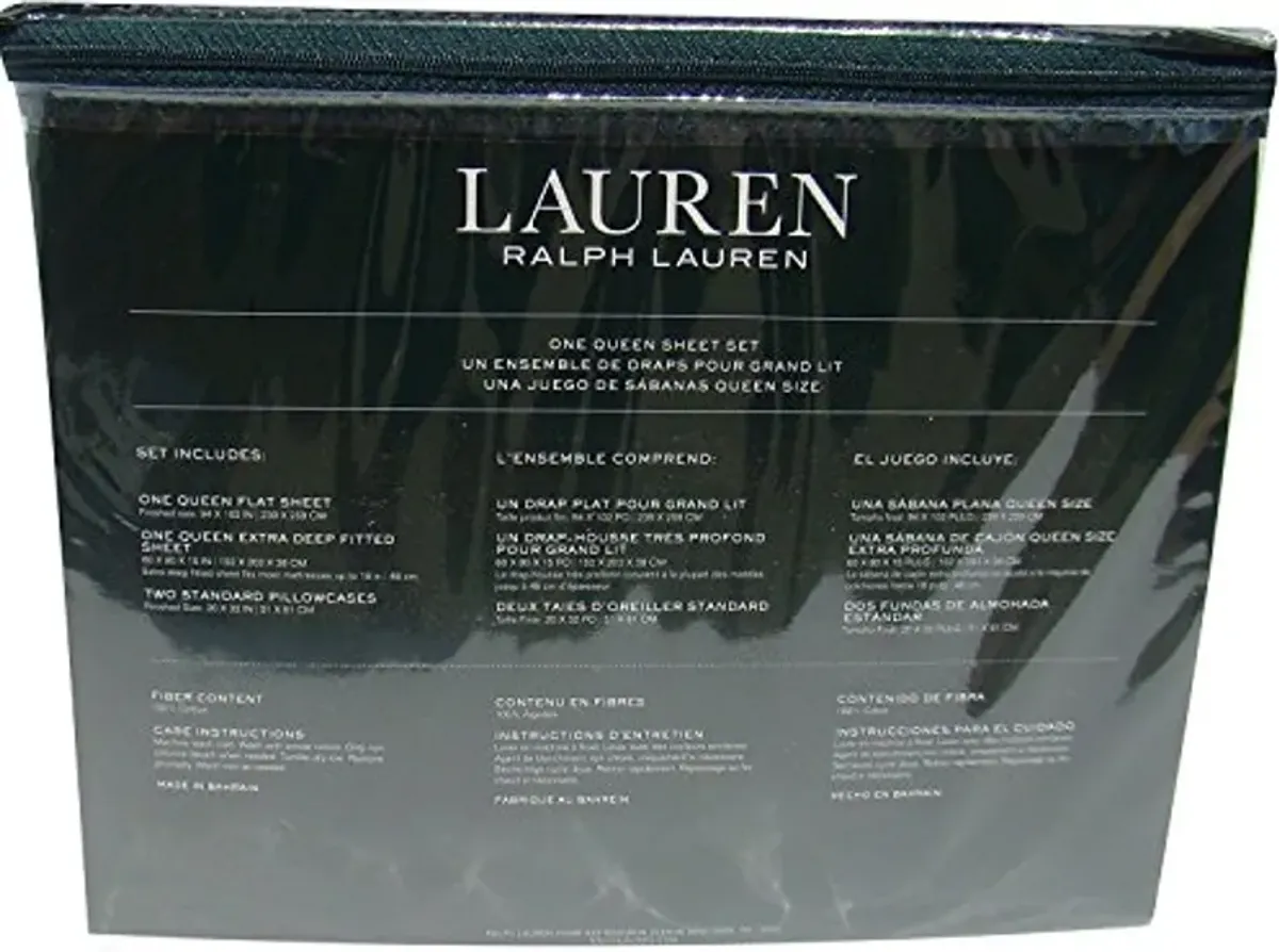 Lauren Ralph Lauren Queen Size Dunham Sateen 4 Piece Sheet Set 100% Cotton - White