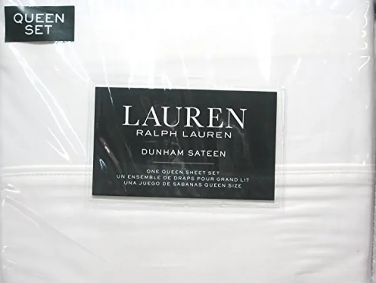 Lauren Ralph Lauren Queen Size Dunham Sateen 4 Piece Sheet Set 100% Cotton - White