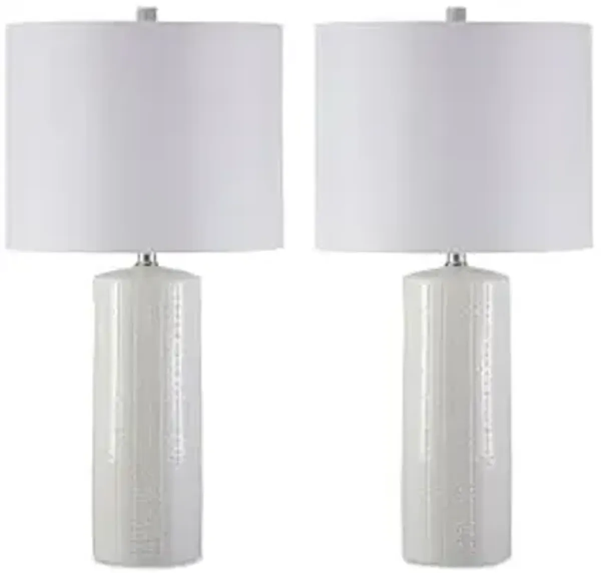 Signature Design by Ashley Steuben Textured Ceramic Table Lamp, 2 Count Lamps, 25", Solid White