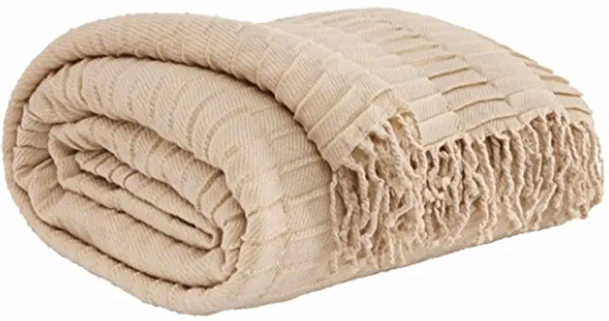 Signature Design by Ashley Mendez Farmhouse Ribbed Throw Blanket, 50 x 60 Inches, Cream