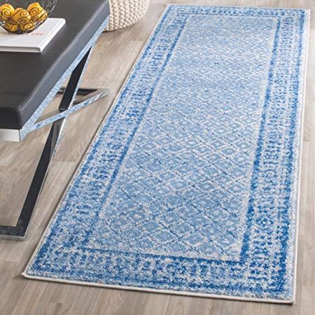 SAFAVIEH Adirondack Collection 2'6" x 6' Silver / Blue ADR110D Distressed Non-Shedding Living Room Entryway Foyer Hallway Bedroom Runner Rug