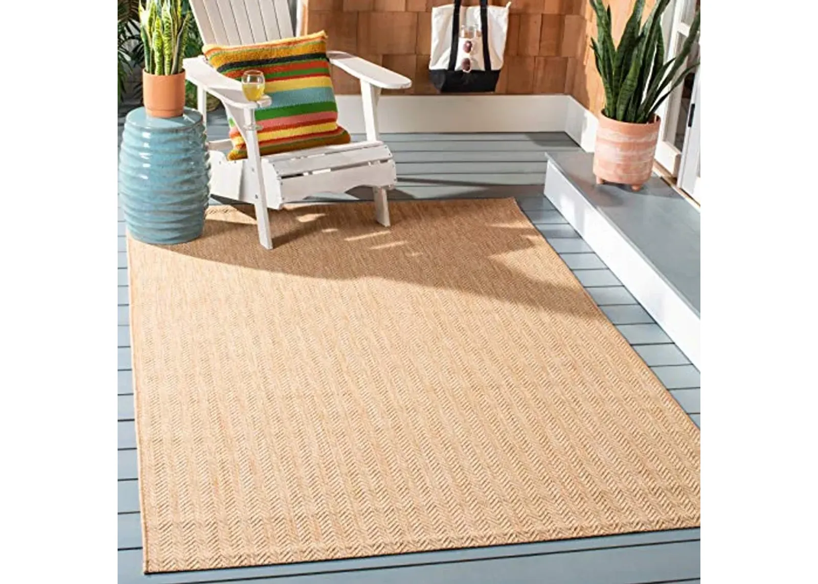 SAFAVIEH Courtyard Collection 2' x 3'7' Natural / Cream CY8022 Indoor/ Outdoor Patio Backyard Mudroom Accent Rug