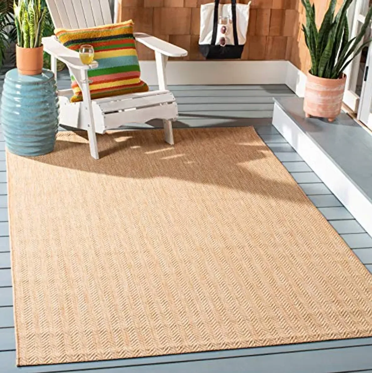 SAFAVIEH Courtyard Collection 2' x 3'7' Natural / Cream CY8022 Indoor/ Outdoor Patio Backyard Mudroom Accent Rug