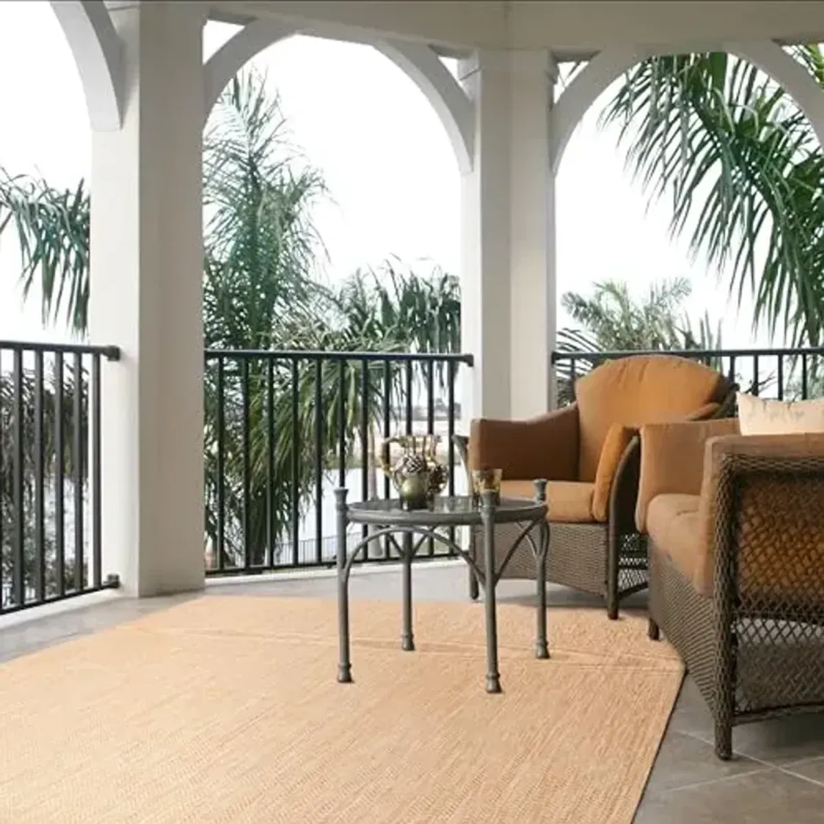 SAFAVIEH Courtyard Collection Area Rug - 5'3" x 7'7", Natural & Cream, Non-Shedding & Easy Care, Indoor/Outdoor & Washable-Ideal for Patio, Backyard, Mudroom (CY8022-03012)