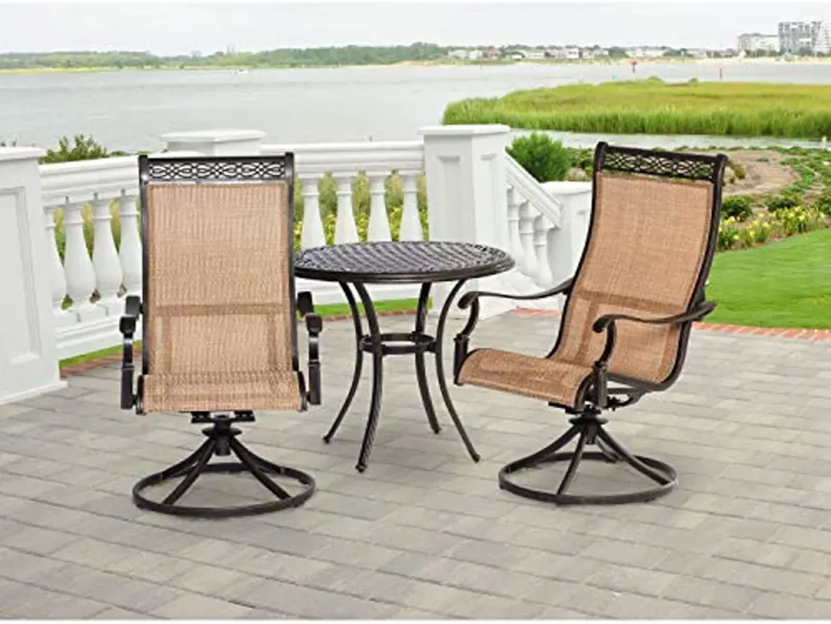 Hanover Manor 3-Piece Outdoor Patio Dining Set with 2 PVC Sling Swivel Rockers and Rust-Free Aluminum Round Bistro Table, Tan