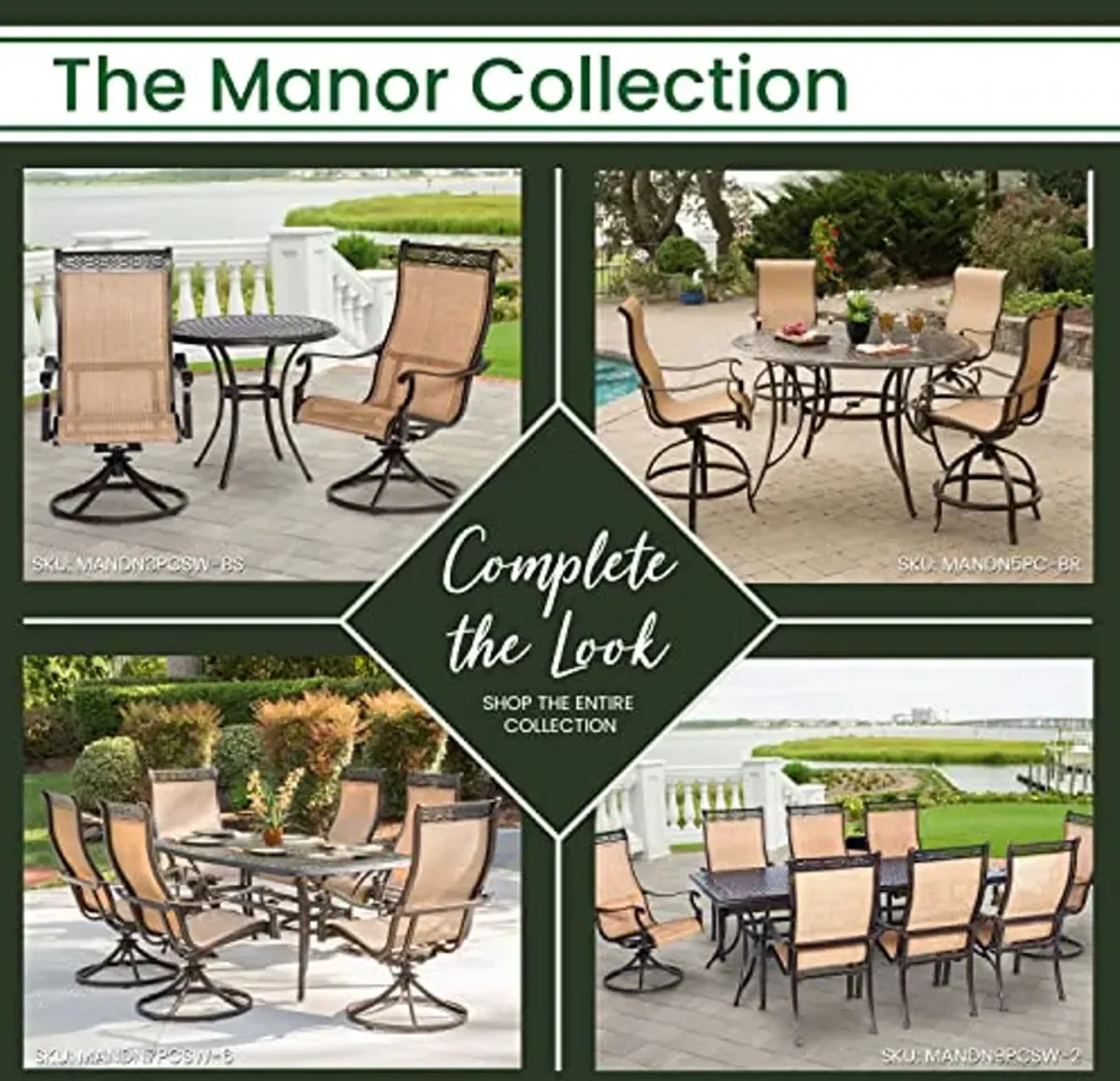 Hanover Manor 3-Piece Outdoor Patio Dining Set with 2 PVC Sling Swivel Rockers and Rust-Free Aluminum Round Bistro Table, Tan