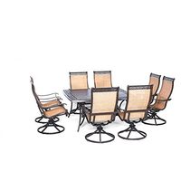 Hanover Large Eight Manor 9-Piece Outdoor Patio Set with 8 PVC Sling Swivel Rockers and Rust-Free Aluminum 60" Square Dining Table, Brown