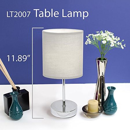 Simple Designs LT2007-WHT Chrome Mini Basic Table Lamp with Fabric Shade, White 5.7 x 5.7 x 11.8 inches Order Now! With E-book Gift@
