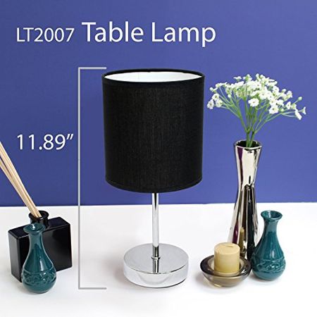 Simple Designs LT2007-BLK Chrome Mini Basic Table Lamp with Fabric Shade, Black 11.8 inches Order Now! With E-book Gift@