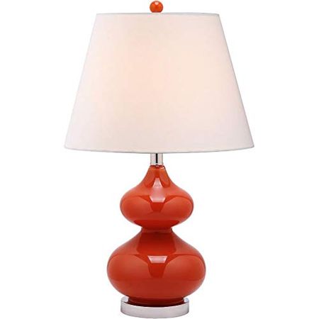 SAFAVIEH Lighting Collection Eva Modern Contemporary Blood Orange Double Gourd Glass 24-inch Bedroom Living Room Home Office Desk Nightstand Table Lamp (LED Bulbs Included)