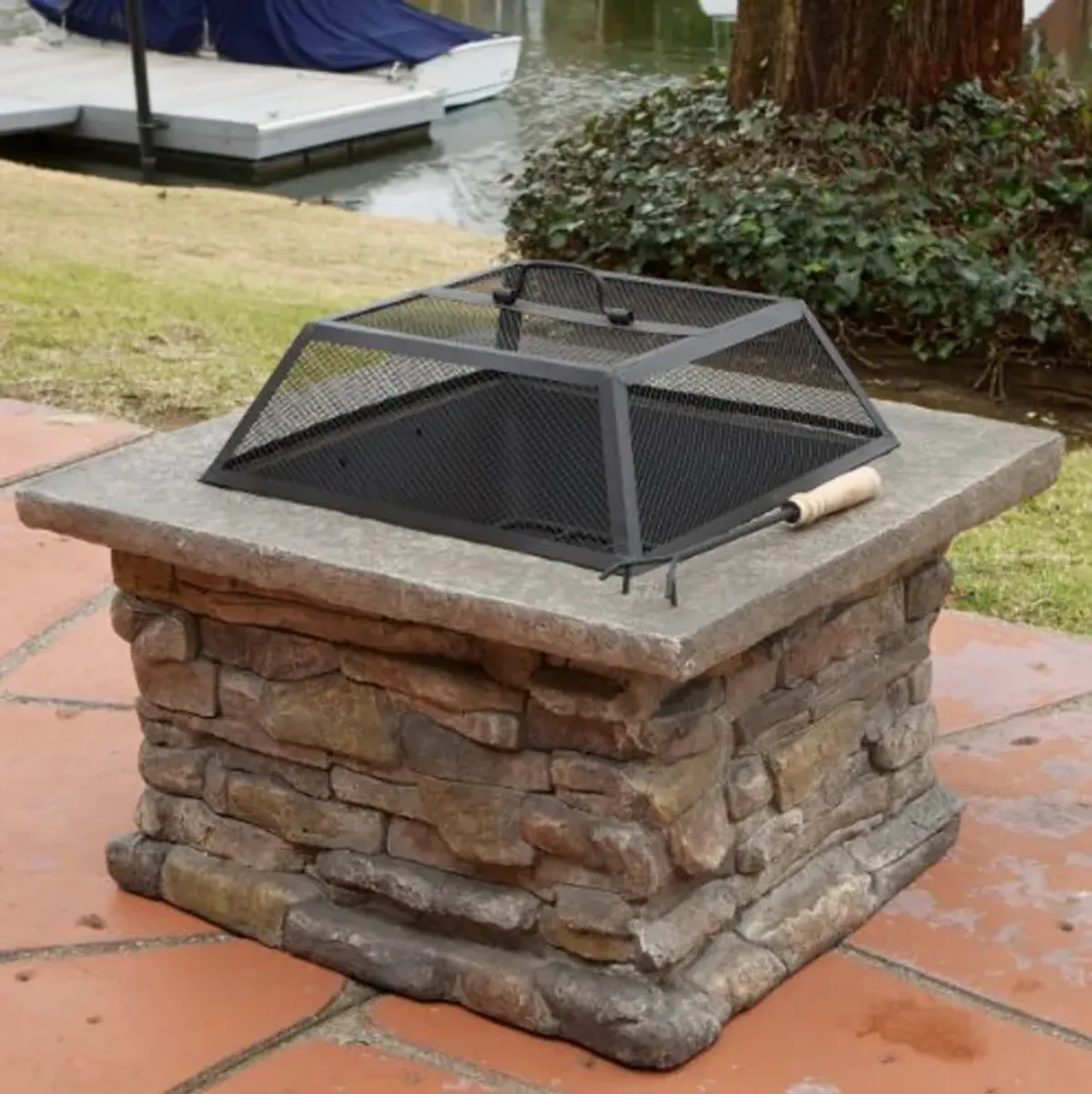 Christopher Knight Home Corporal Square Fire Pit, Stone