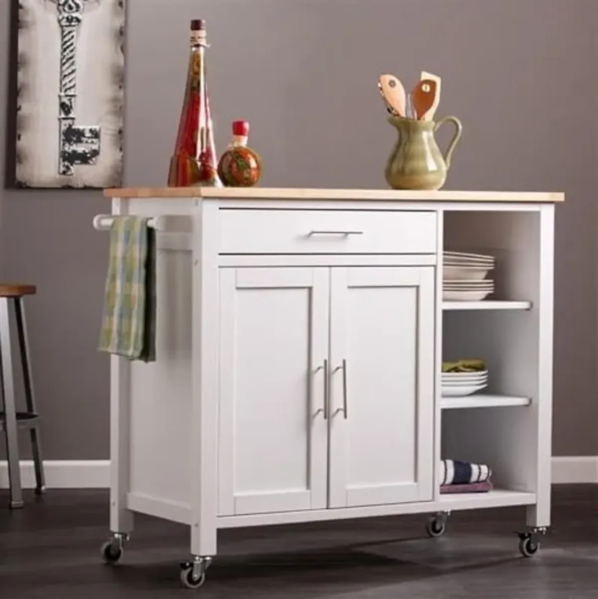 Southern Enterprises SEI Furniture Martinville Kitchen Cart in White