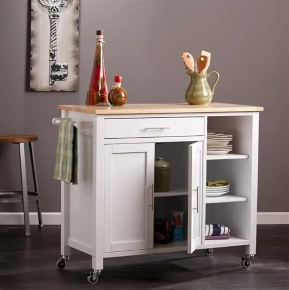 Southern Enterprises SEI Furniture Martinville Kitchen Cart in White