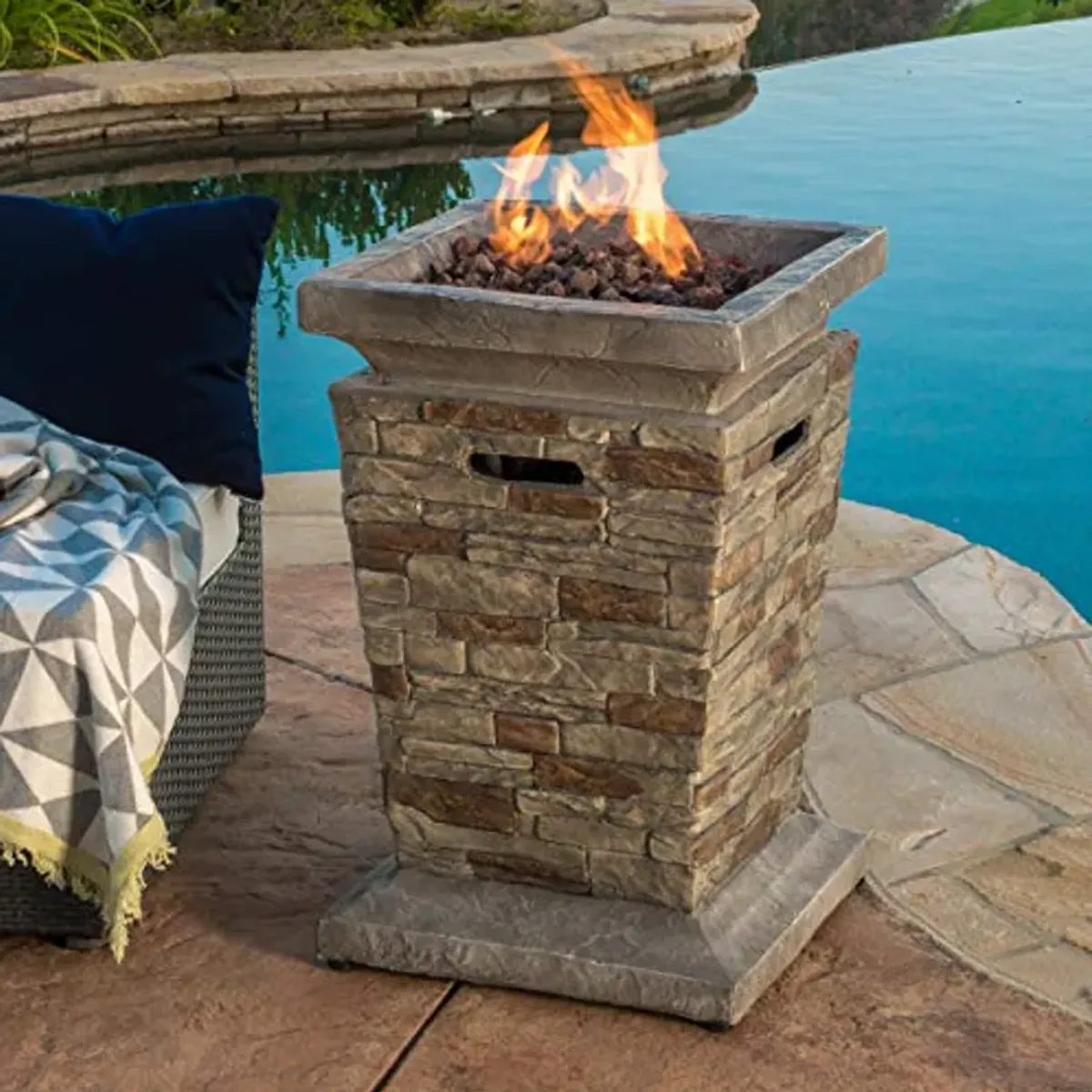 Christopher Knight Home Laguna MGO Fire Column - 40,000 BTU, 19.5", Natural Stone