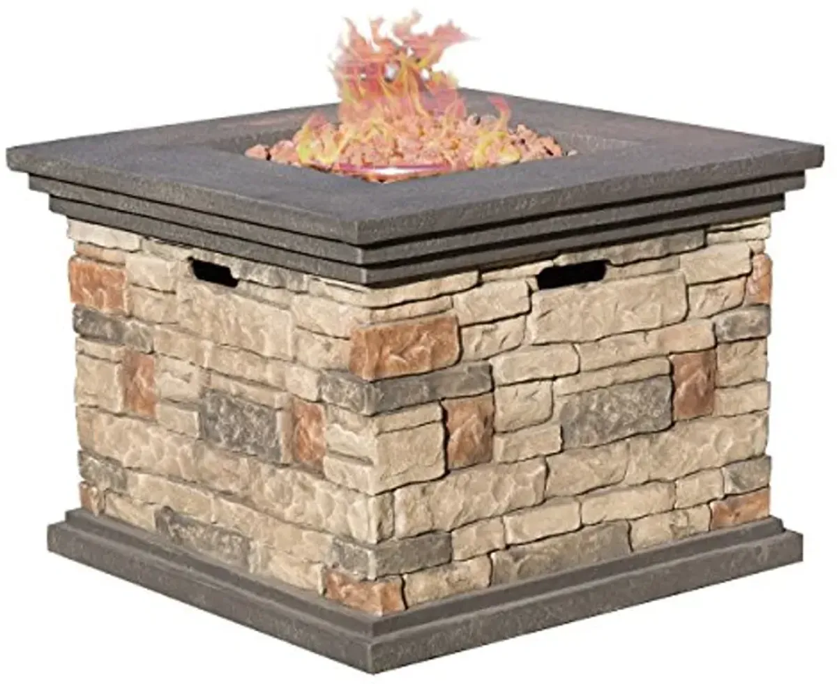 Christopher Knight Home | Crawford | Outdoor Square Propane Fire Pit with Stone