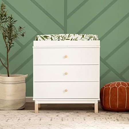 Babyletto Gelato 3-Drawer Changer Dresser with Removable Changing Tray in White and Washed Natural, Greenguard Gold Certified