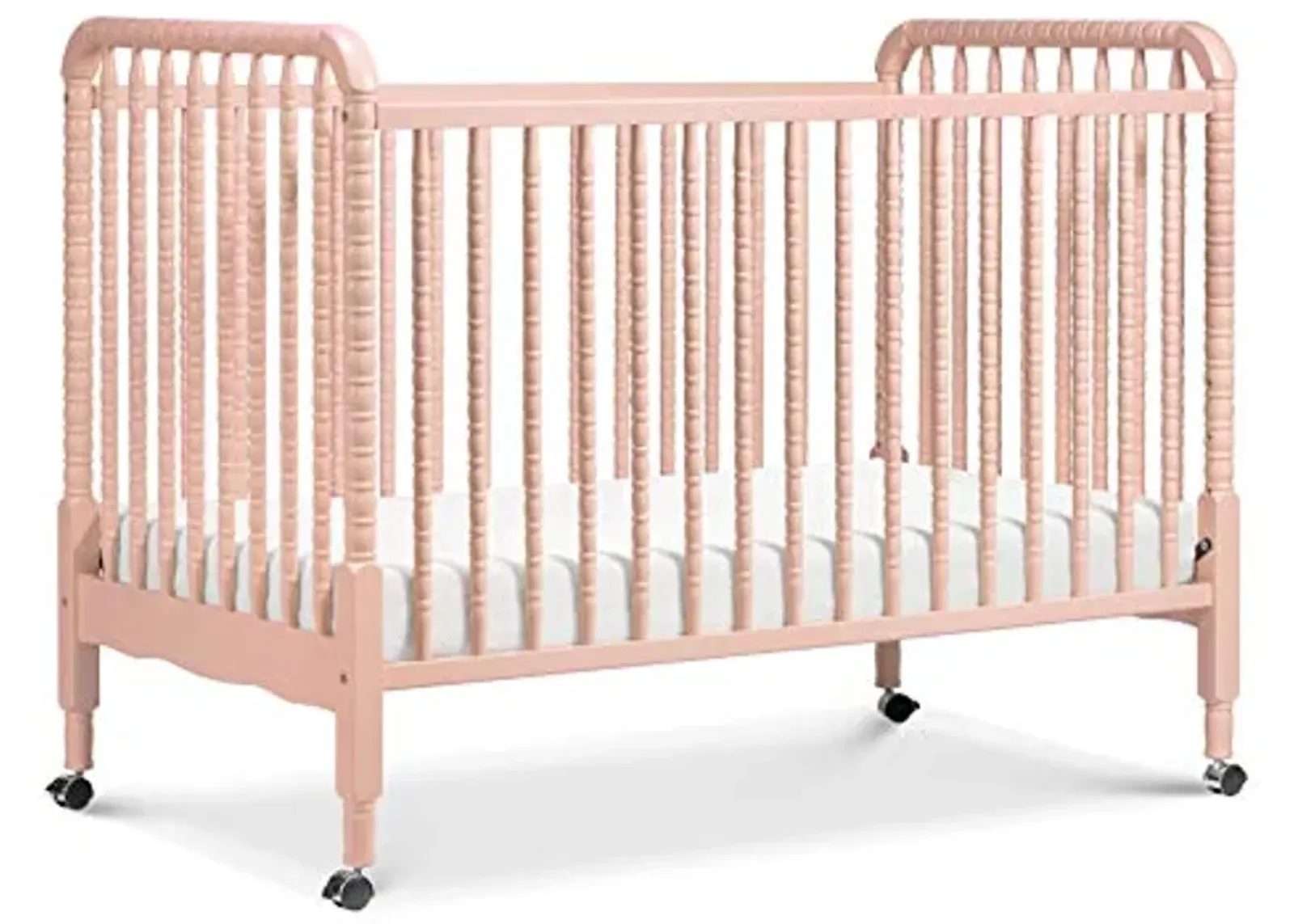 DaVinci Jenny Lind 3-in-1 Convertible Crib in Blush Pink, Removable Wheels, Greenguard Gold