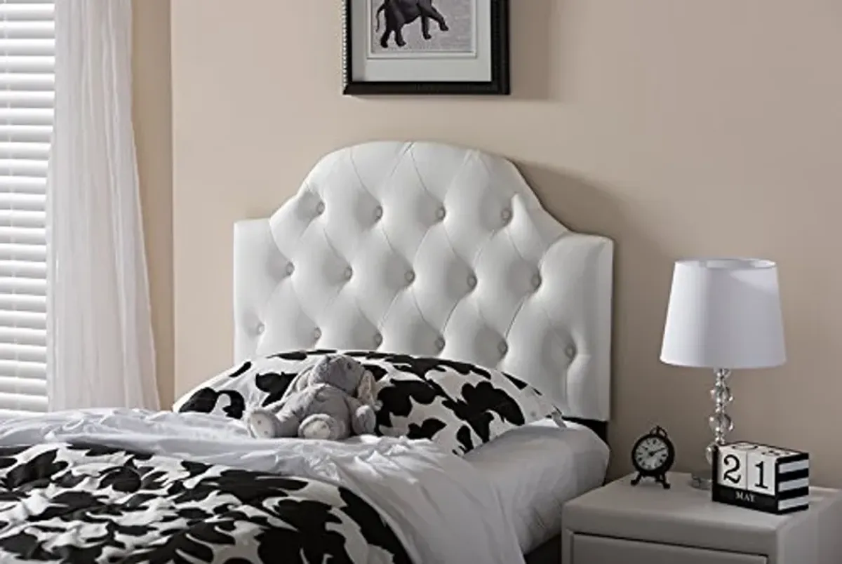 Baxton Studio Morris Modern and Contemporary White Faux Leather Upholstered Button-Tufted Scalloped Twin Size Headboard