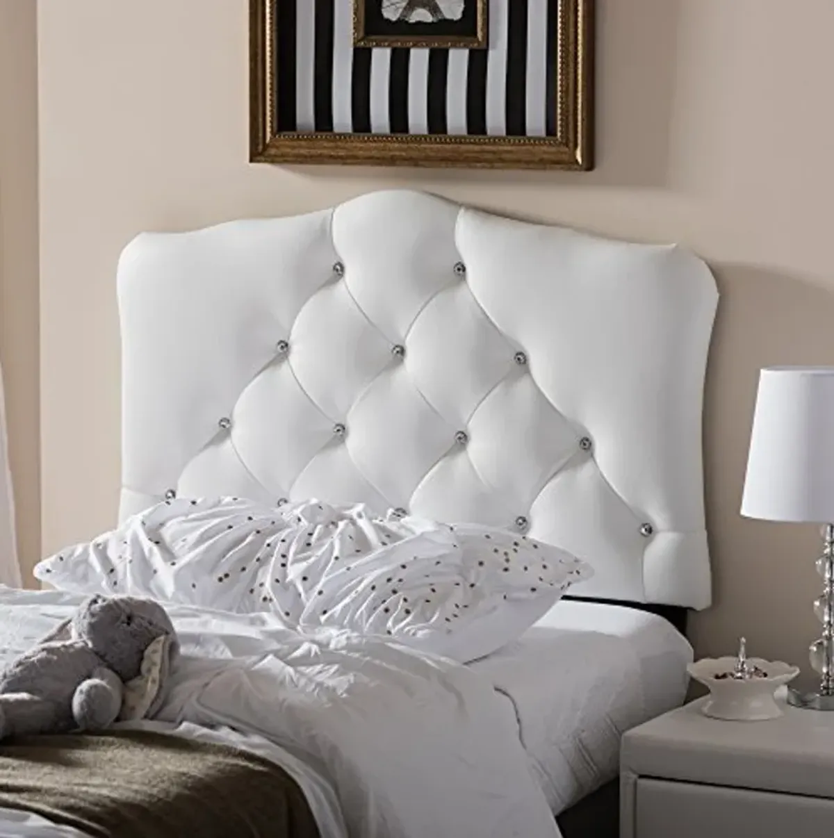 Baxton Studio Rita Modern and Contemporary White Faux Leather Upholstered Button-Tufted Scalloped Twin Size Headboard