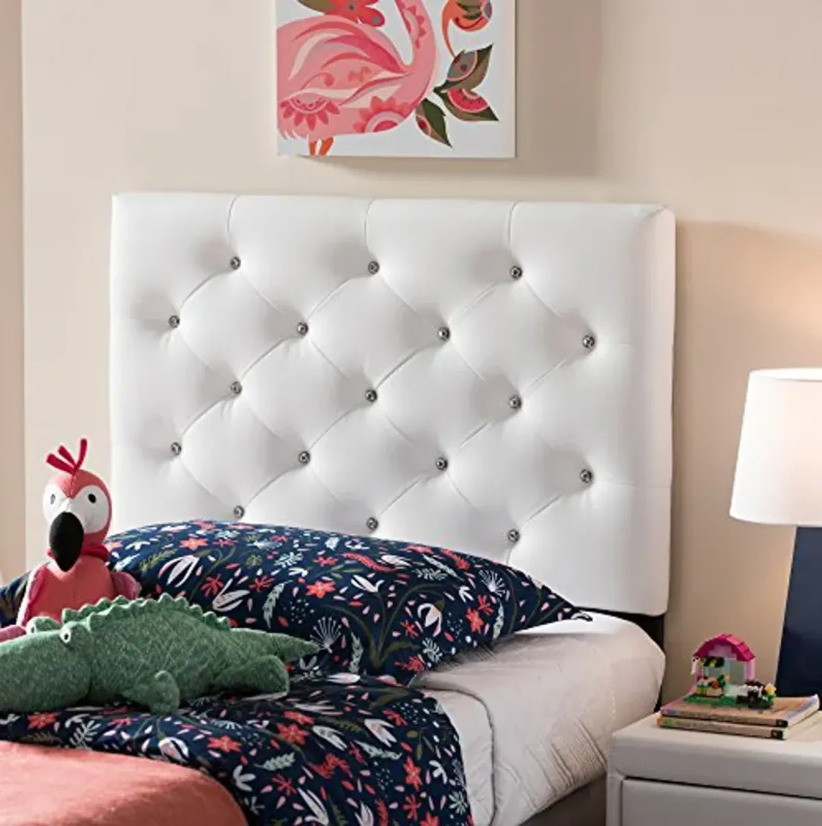 Baxton Studio Viviana Modern and Contemporary White Faux Leather Upholstered Button-Tufted Twin Size Headboard