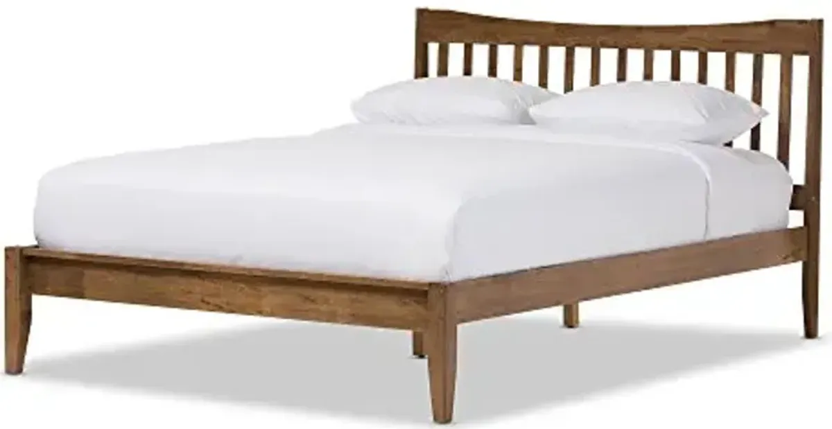 Baxton Studio Eloina Mid Century Modern Solid Walnut Wood Curvaceous Slatted Platform Bed King brown