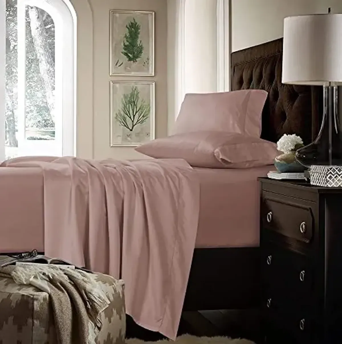 Tribeca Living King Bed Sheet Set, Soft Cotton Sateen Solid Sheets and Pillowcase Set, Extra Deep Pocket, 750 Thread Count, 4-Piece Luxury Bedding, Salmon