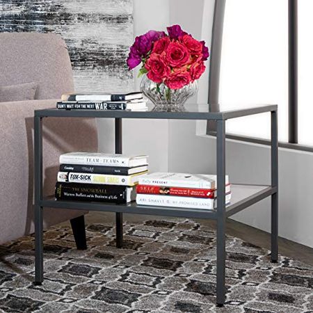 Studio Designs Home .0 Camber One Shelf End Table In Pewter With Clear Glass
