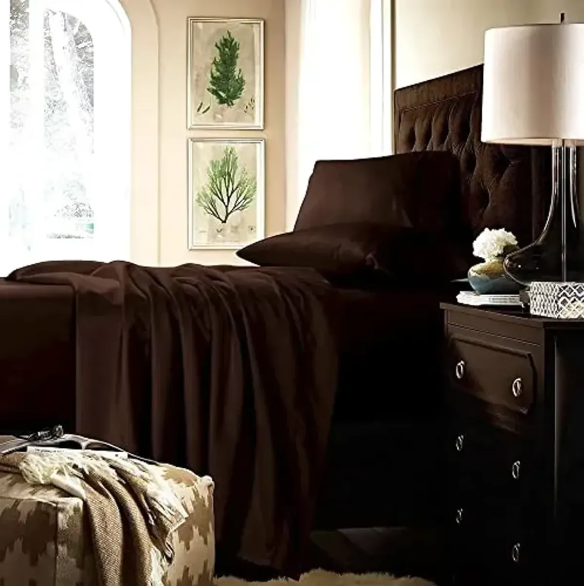 Tribeca Living Queen Bed Sheet Set, Soft Cotton Sateen Solid Sheets and Pillowcase Set, Extra Deep Pocket, 750 Thread Count, 4-Piece Luxury Bedding, Dusty Blue