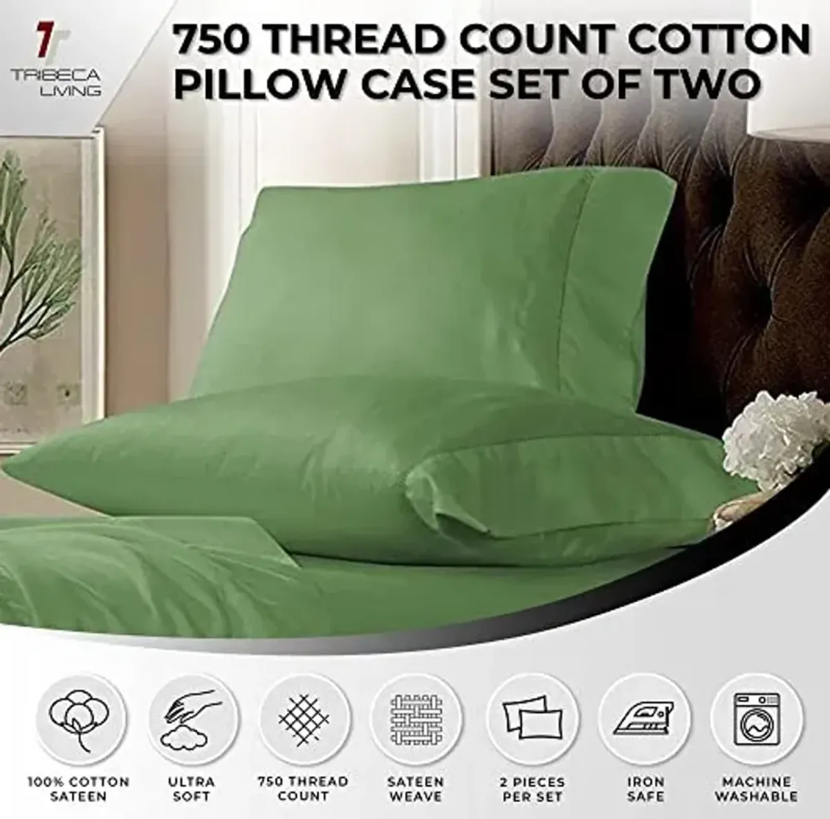 Tribeca Living® 750 Thread Count Egyptian Cotton Pillowcase Set Standard Sage Green