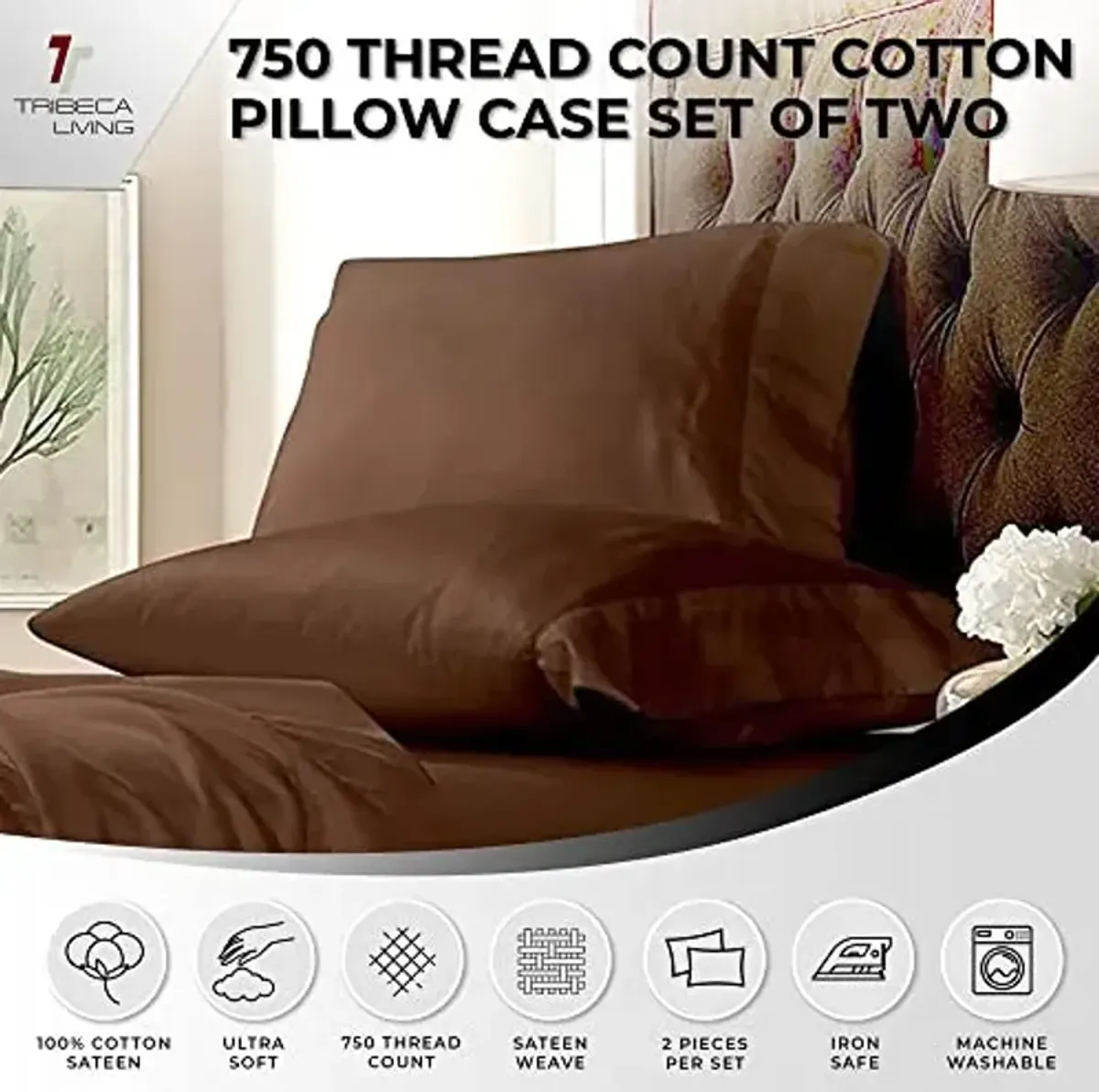 Tribeca Living® 750 Thread Count Egyptian Cotton Pillowcase Set Standard Chocolate