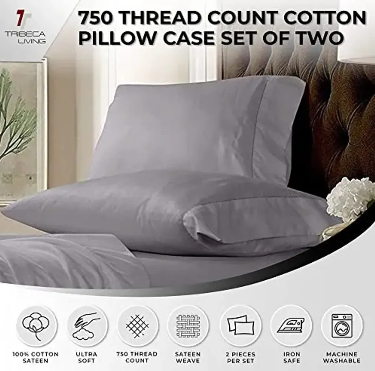 Tribeca Living® 750 Thread Count Egyptian Cotton Pillowcase Set Standard Silver Grey