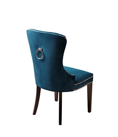 Abbyson Living Premium Velvet Upholstered Dining Chair with Button Tufted Door Knocher Ring Seat Back and Silver Nailhead Trim, Blue