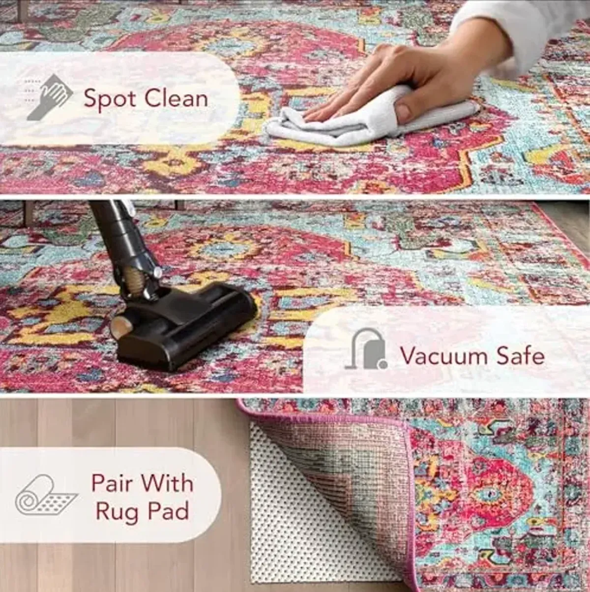Nuloom Corbett Fuchsia/Ivory, 5'3" x 7'7", Vintage Bohemian, Soft and Cozy, High Traffic, Stain Resistant, Easy Clean, Durable Area Rug for Bedroom, Living Room, Dining Space, Den, Foyer, Entryway